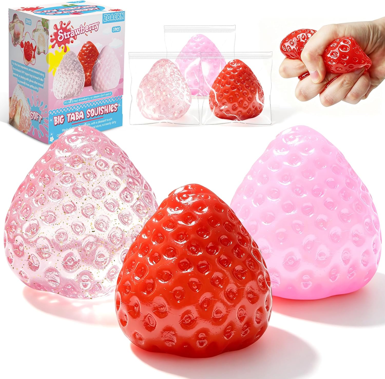 Kids Toys Idea - 3Pcs Big Taba Squishies Strawberry, Cute