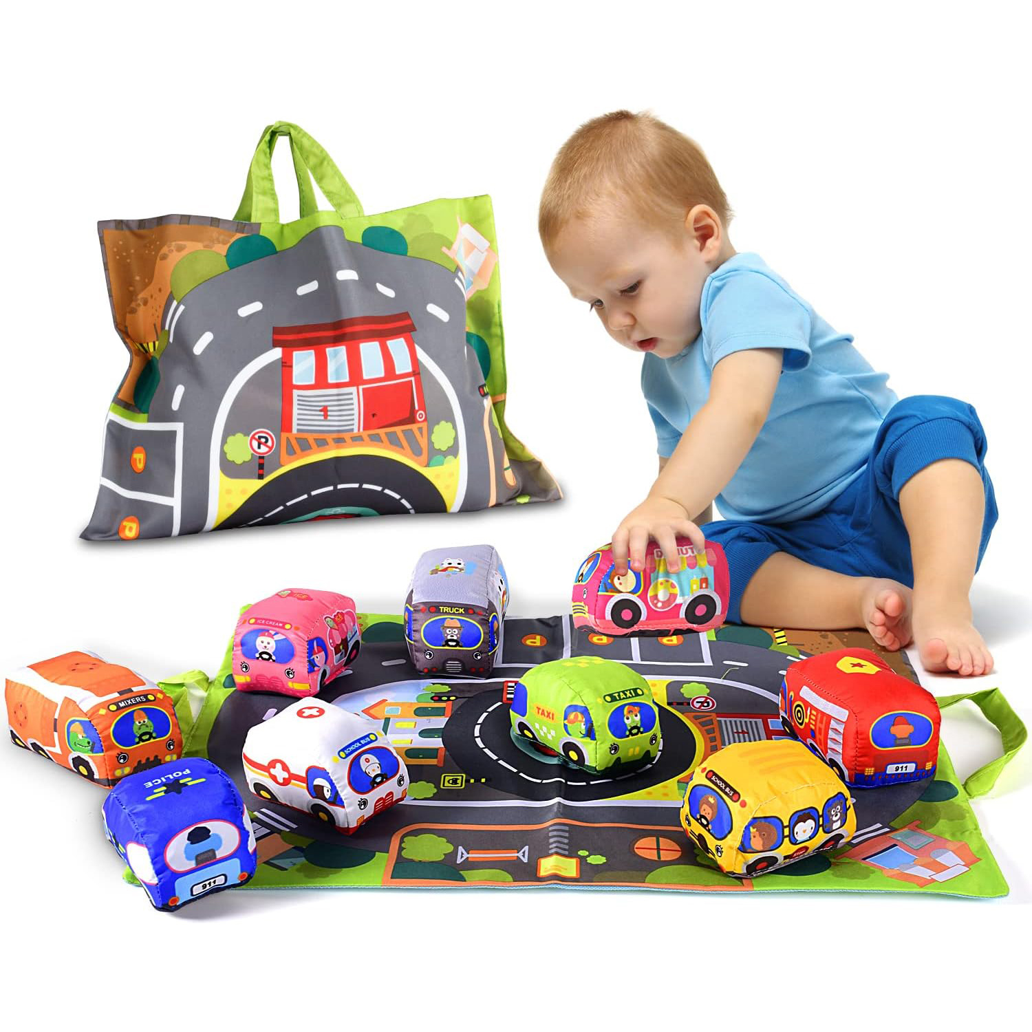 Kids Toys 2 Year Old - Soft Fabric Car Toy Set for